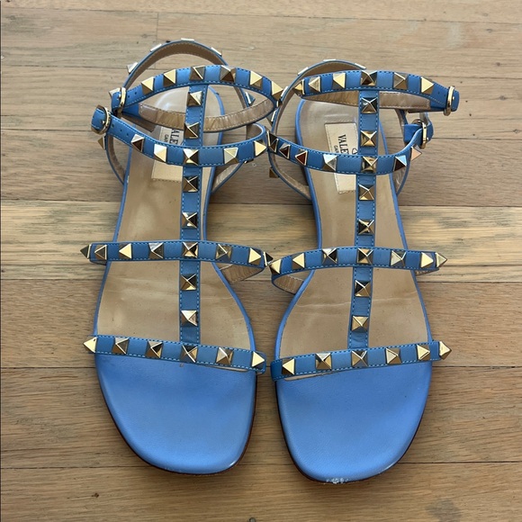 Valentino Shoes - Valentino Blue Rockstud Strappy Leather Sandals